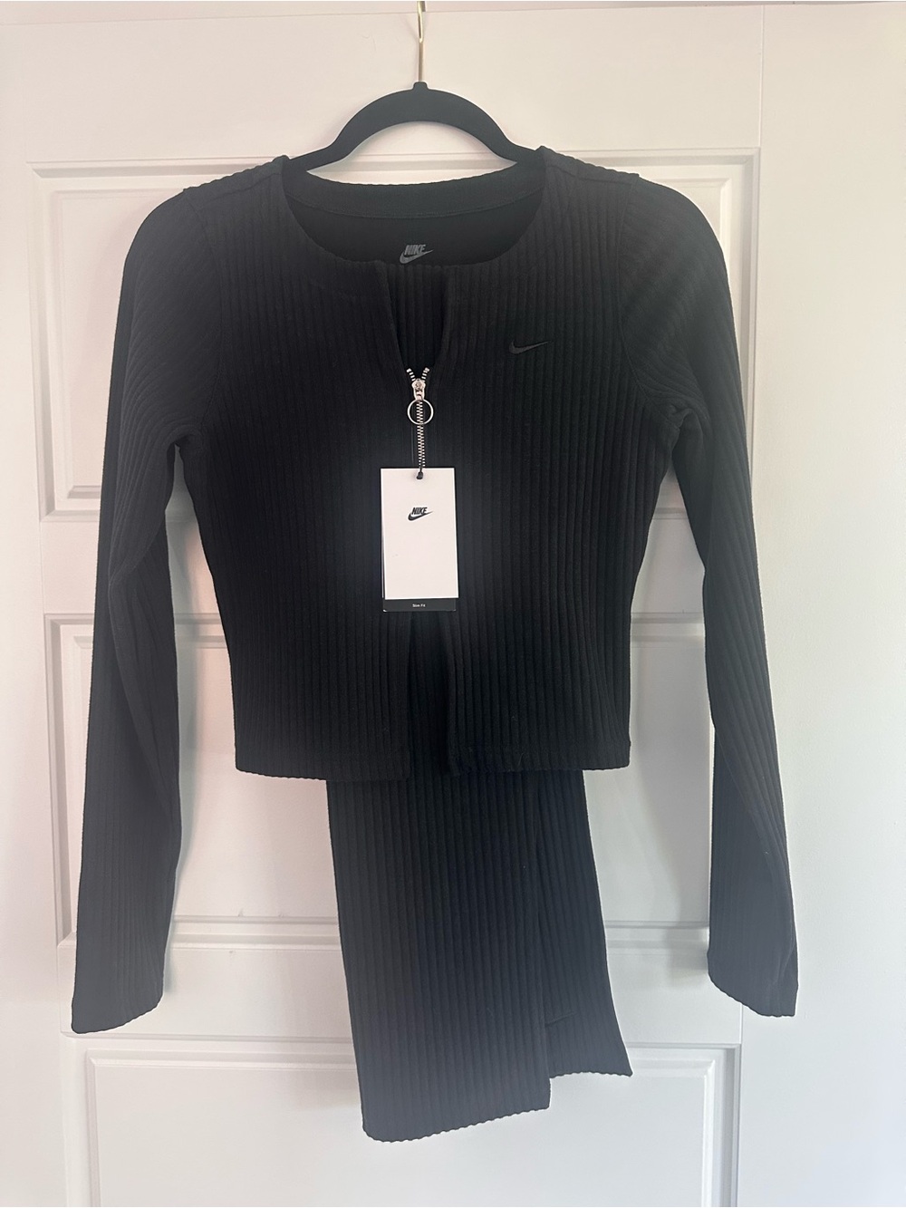 Nike Black Ribbed Zip-Front Long Sleeve Top and Skirt